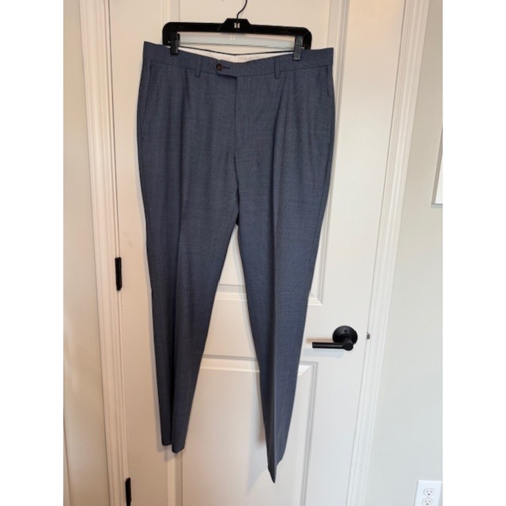 Black Lapel Custom Tailored Blue Micro-Pattern Dress Pants 36x32 Approx